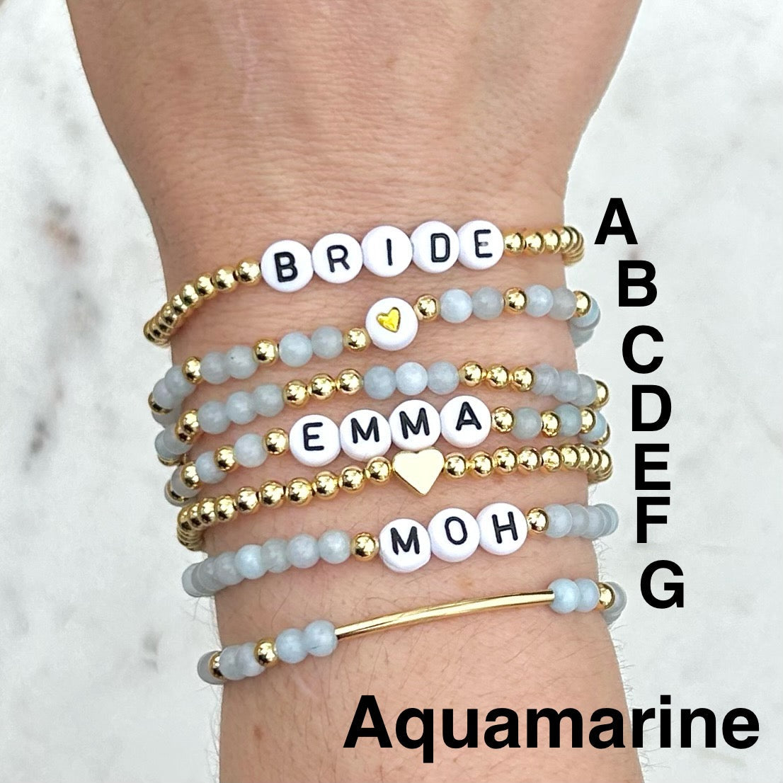 Aquamarine Custom Name Bracelets - Simply Stated