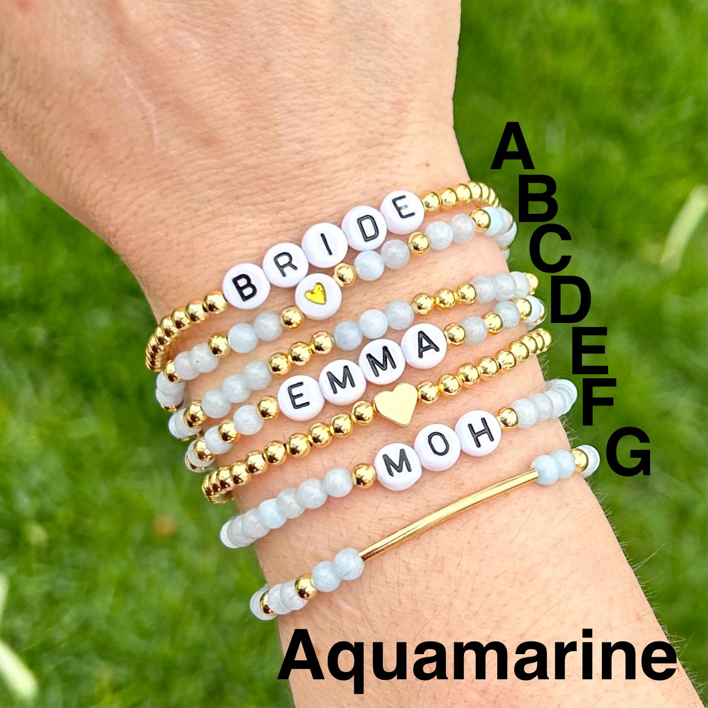 Aquamarine Custom Name Bracelets - Simply Stated