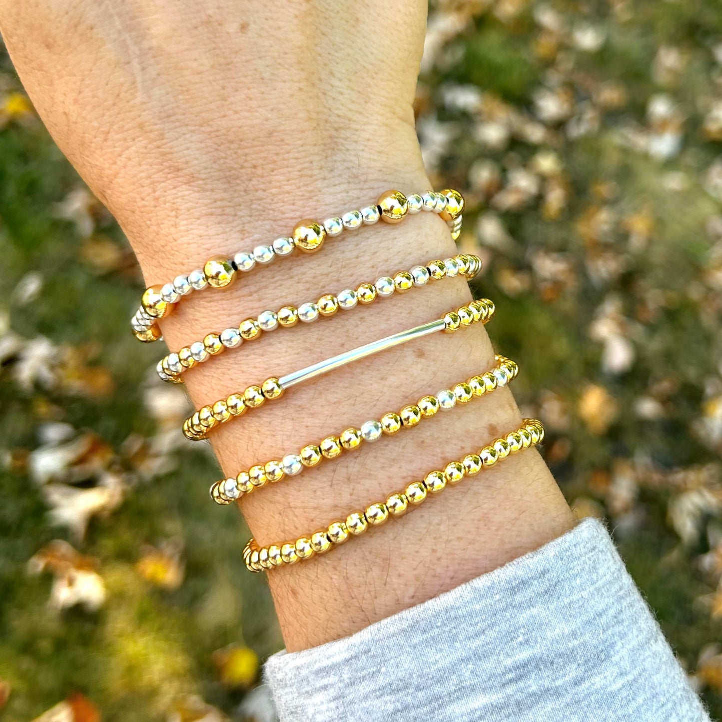 Gold and Silver Mixed Metal Beaded Bracelets