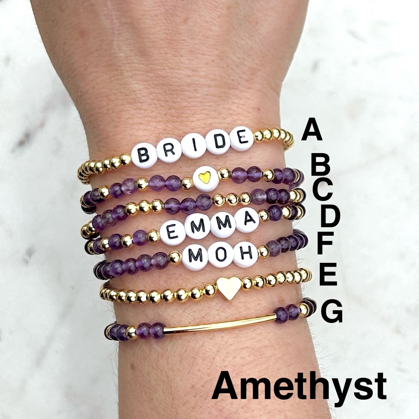 Amethyst Custom Name Bracelets - Simply Stated