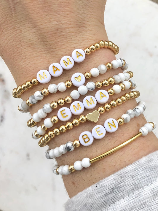 Howlite Custom Name Bracelets - Simply Stated