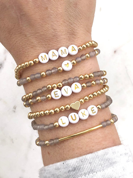 Grey Agate Custom Name Bracelets - Simply Stated