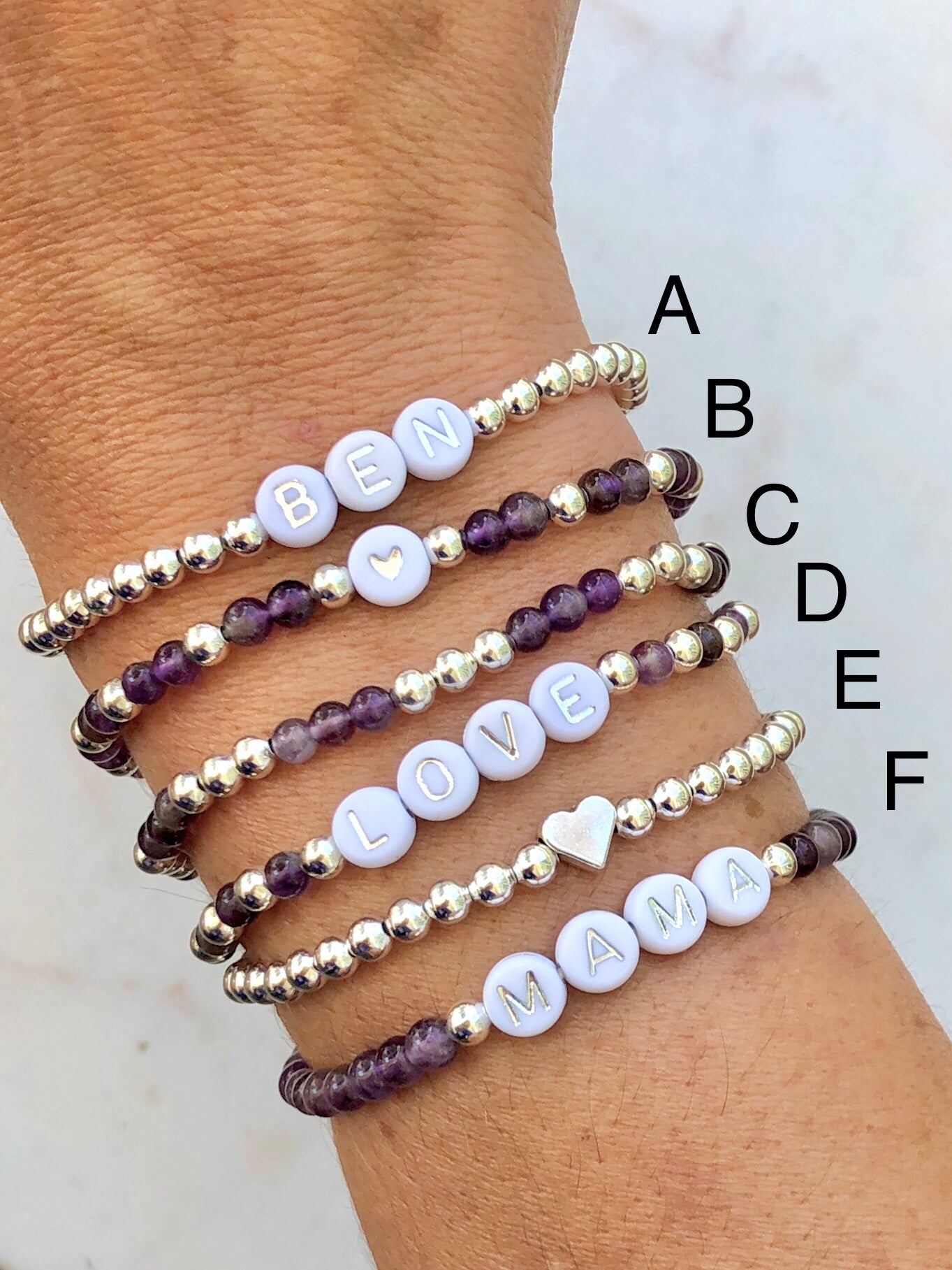 Amethyst Custom Name Bracelets - Simply Stated