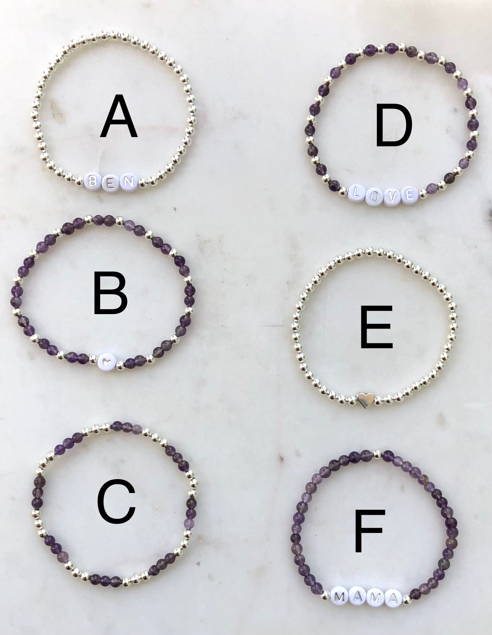 Amethyst Custom Name Bracelets - Simply Stated