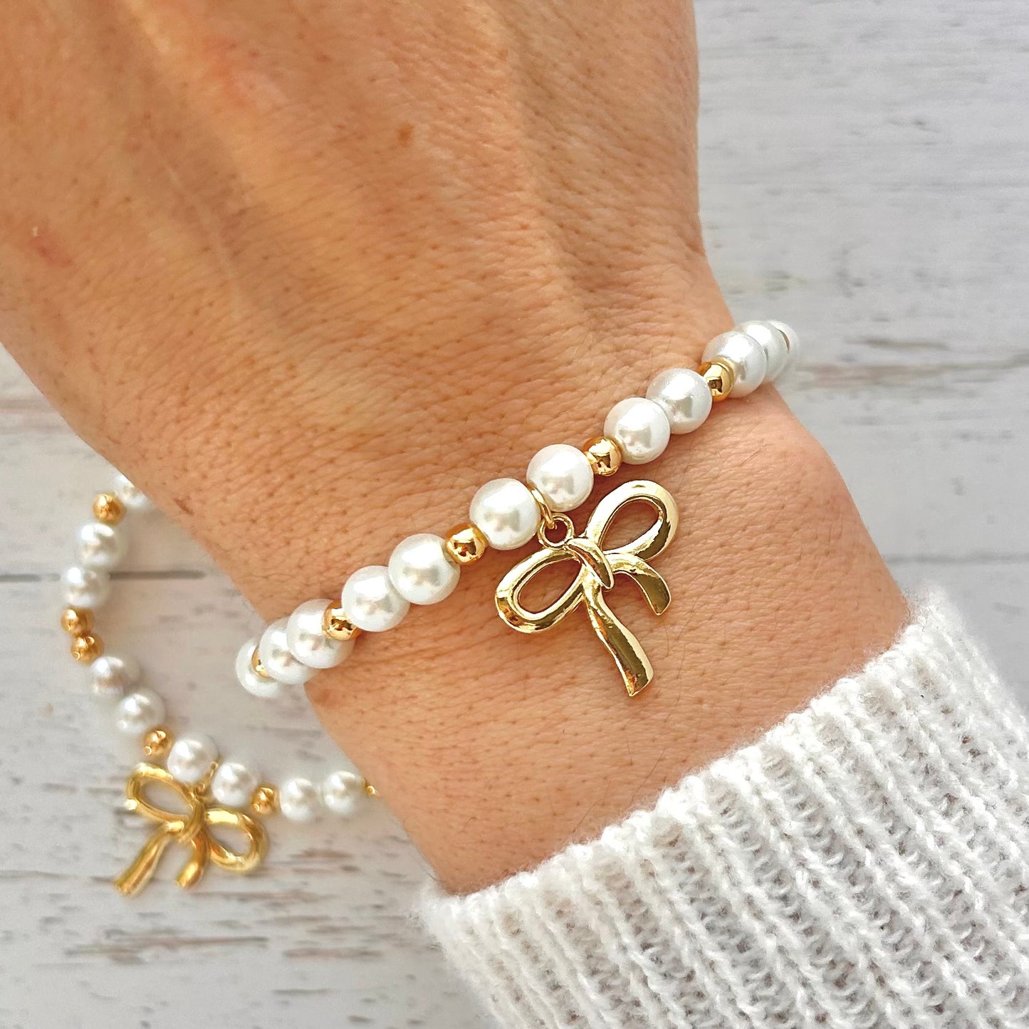 Pearl Bow Mother Daughter Matching Bracelet Set - Simply Stated