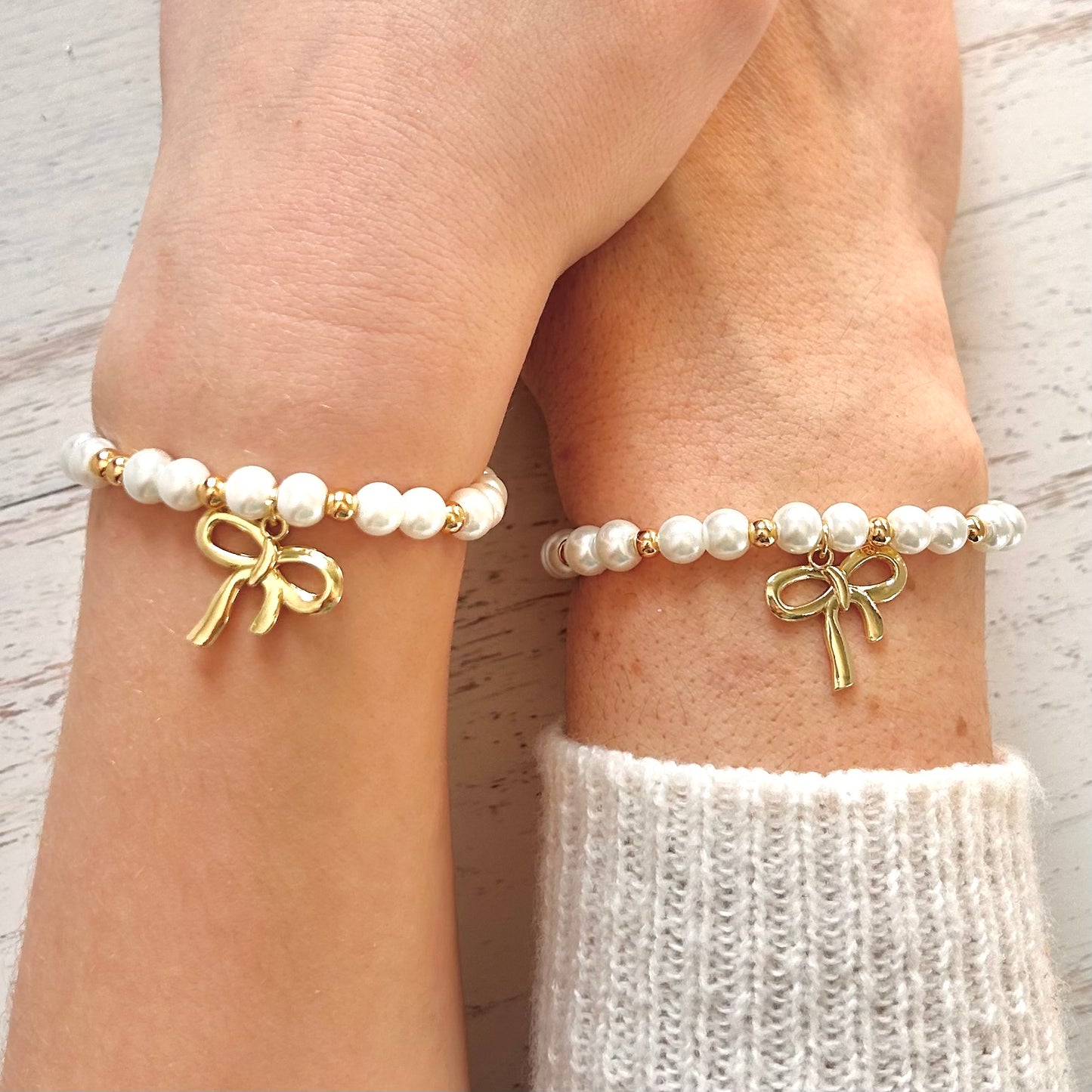 Pearl Bow Mother Daughter Matching Bracelet Set - Simply Stated