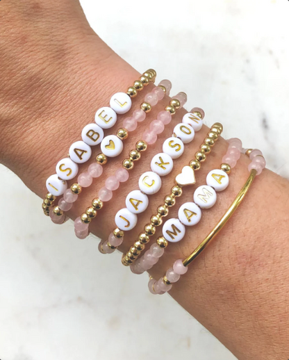 Rose Quartz Custom Name Bracelets - Simply Stated