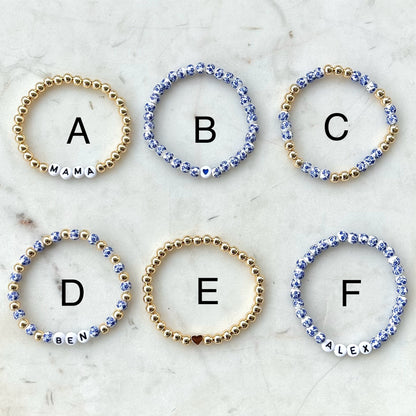 Blue Flower Custom Name Bracelets - Simply Stated