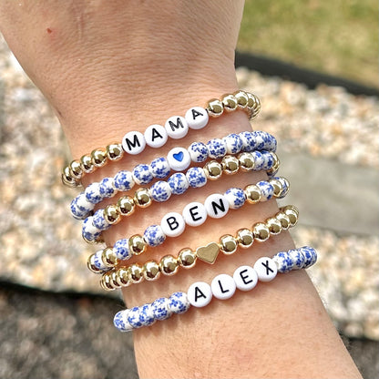 Blue Flower Custom Name Bracelets - Simply Stated