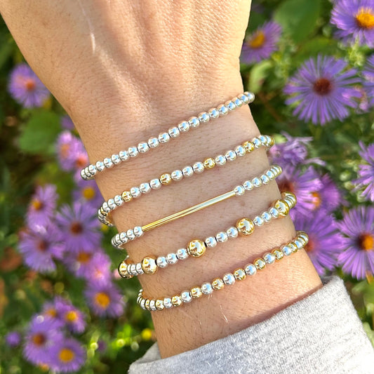 Gold and Silver Mixed Metal Beaded Bracelets
