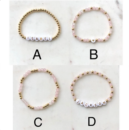 Rose Quartz Custom Name Bracelets - Simply Stated