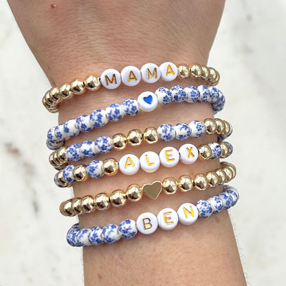 Blue Flower Custom Name Bracelets - Simply Stated