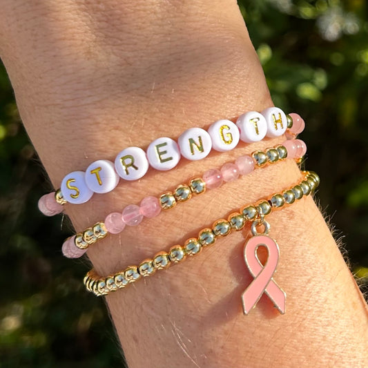 Breast Cancer Awareness Custom Name Bracelet Stack