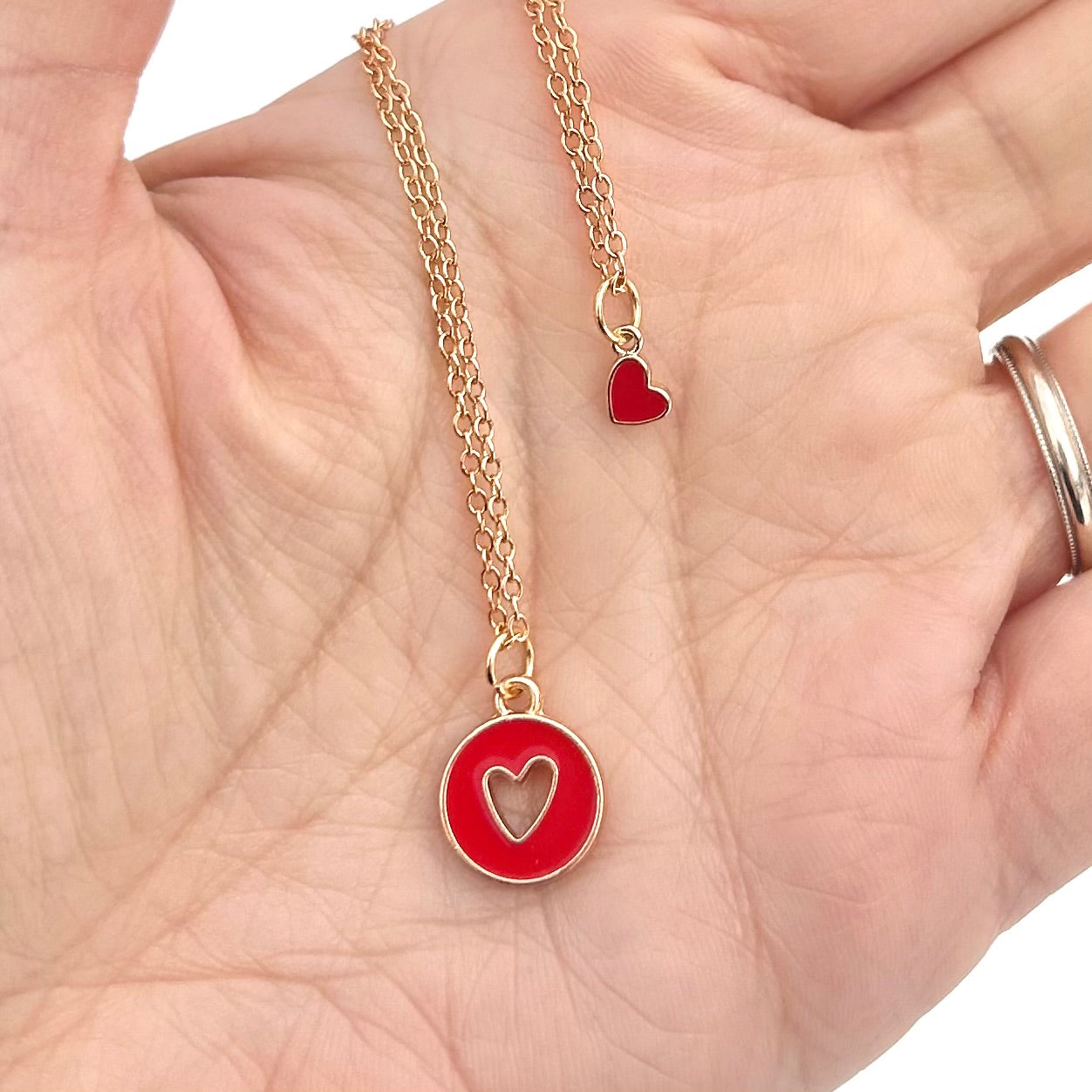 Matching Heart and Lock Mother Daughter Necklace Set