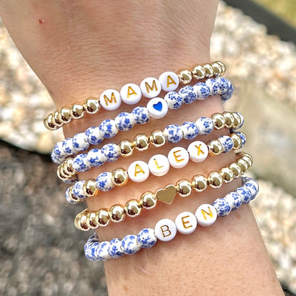 Blue Flower Custom Name Bracelets - Simply Stated
