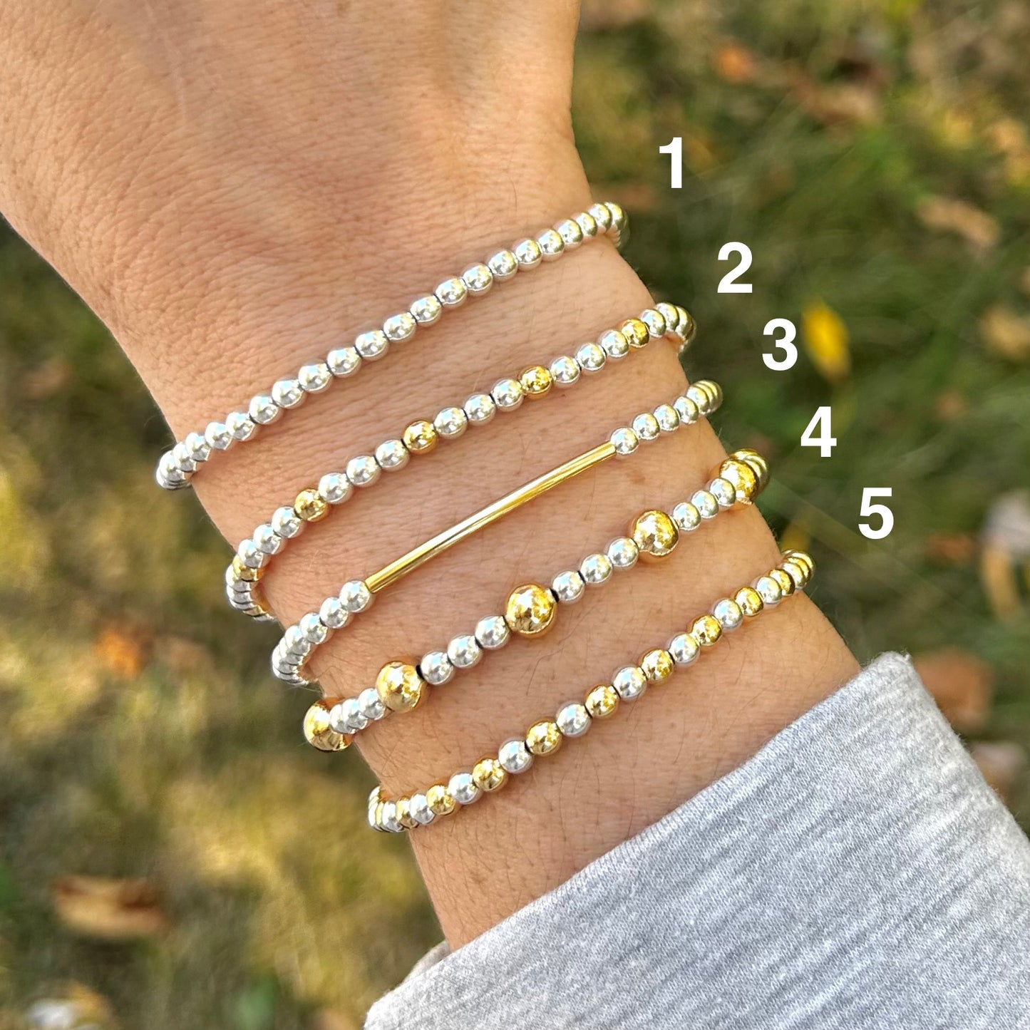 Gold and Silver Mixed Metal Beaded Bracelets