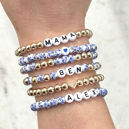 Blue Flower Custom Name Bracelets - Simply Stated