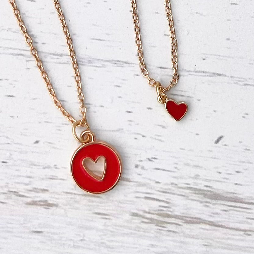 Matching Heart and Lock Mother Daughter Necklace Set