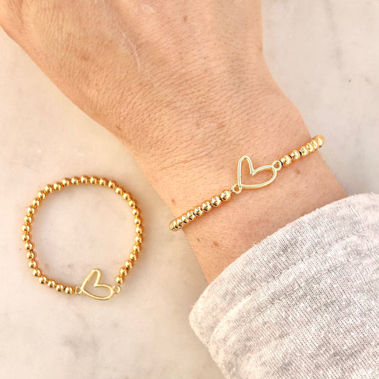 Gold Heart Mother Daughter Matching Bracelet Set