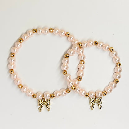 Pearl Bow Mother Daughter Matching Bracelet Set