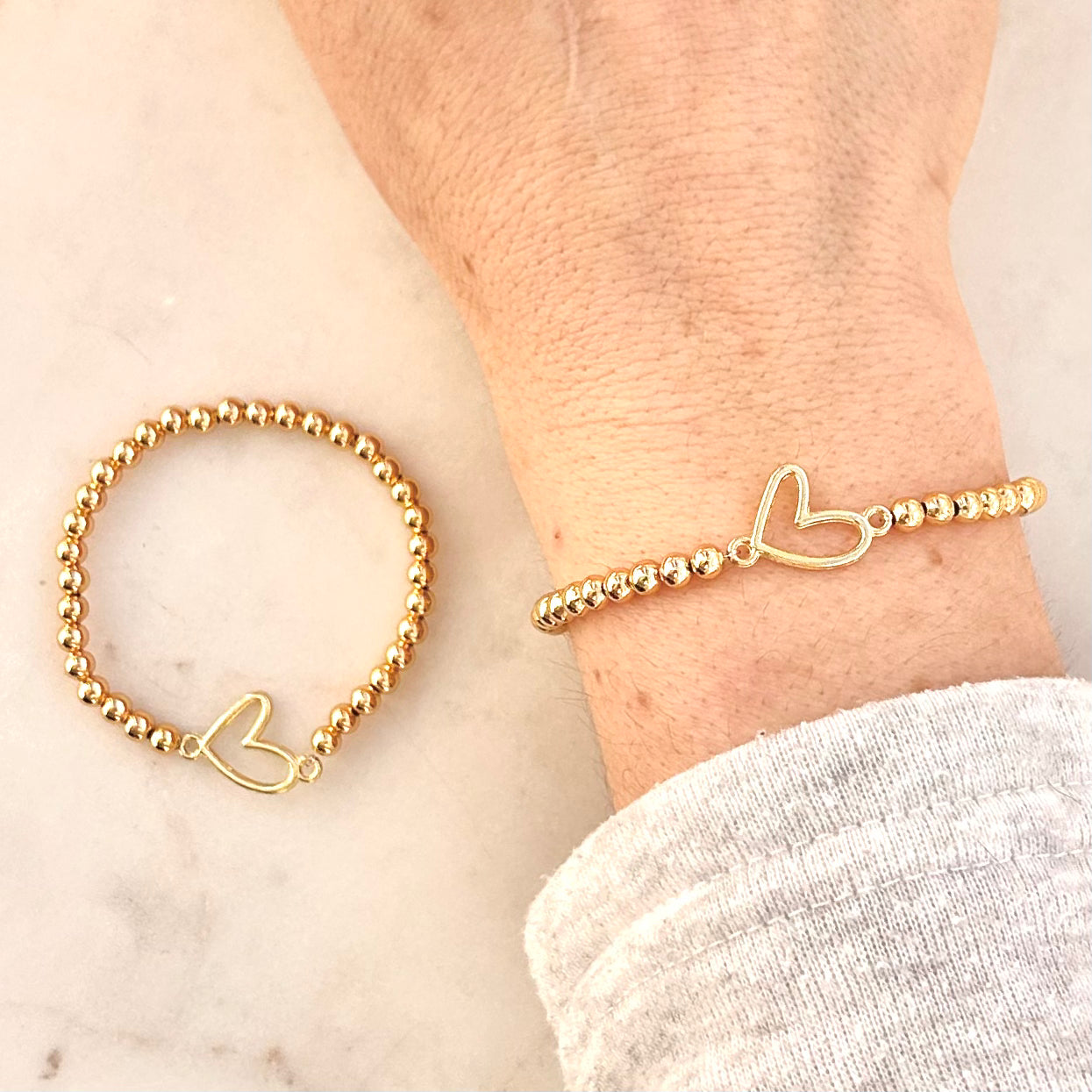 Gold Heart Mother Daughter Matching Bracelet Set