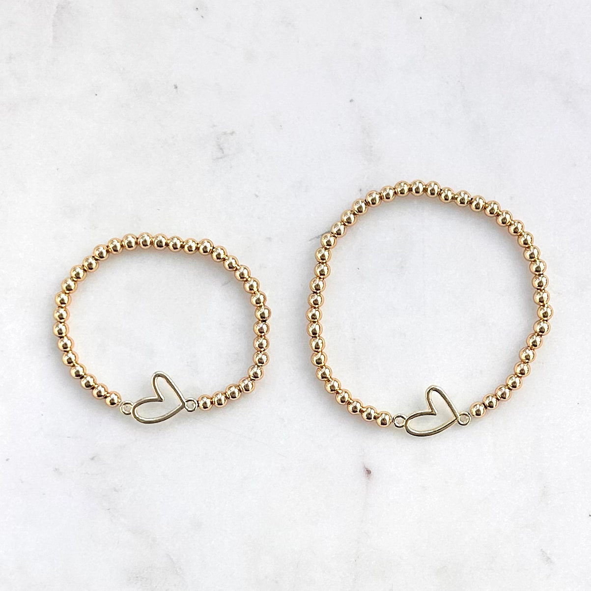 Gold Heart Mother Daughter Matching Bracelet Set