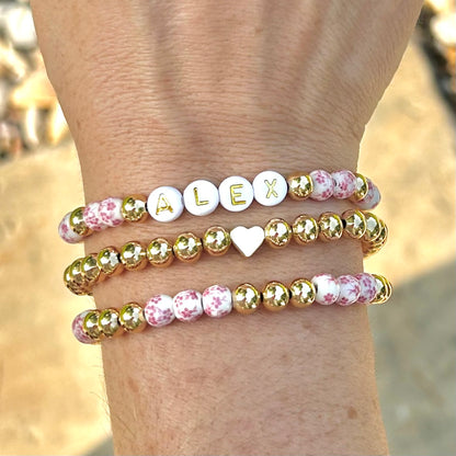 Pink Flower Custom Name Bracelet Stack