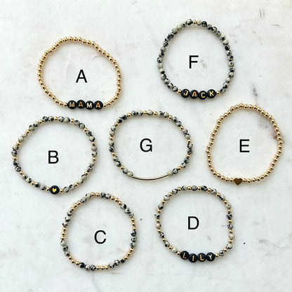 Dalmatian Jasper Custom Name Bracelets - Simply Stated
