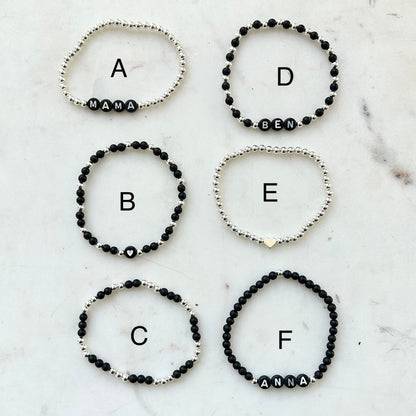 Black Agate Custom Name Bracelets - Simply Stated