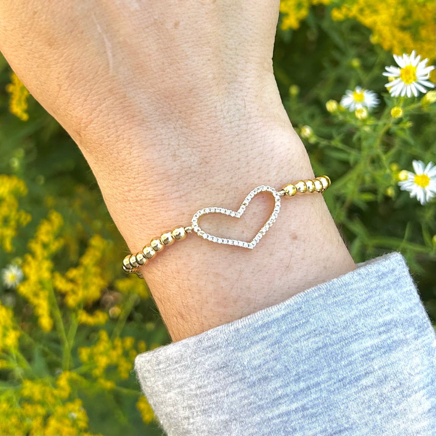 Mother Daughter Matching Crystal Pave Heart Bracelet Set