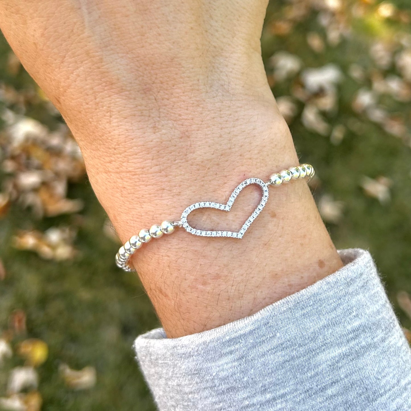 Mother Daughter Matching Crystal Pave Heart Bracelet Set