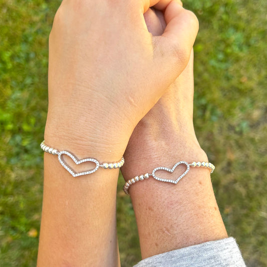 Mother Daughter Matching Crystal Pave Heart Bracelet Set