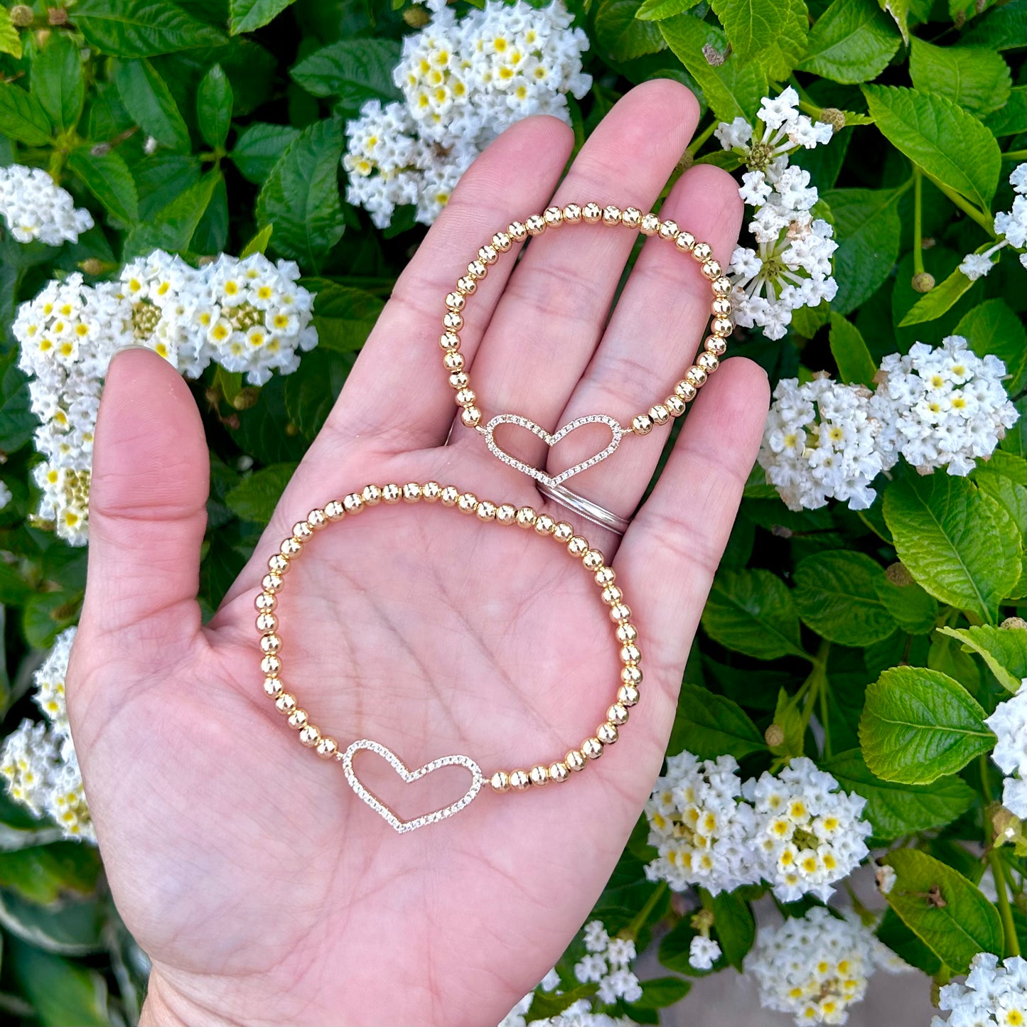 Mother Daughter Matching Crystal Pave Heart Bracelet Set