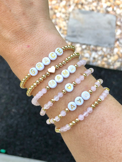 Rose Quartz Custom Name Bracelets - Simply Stated