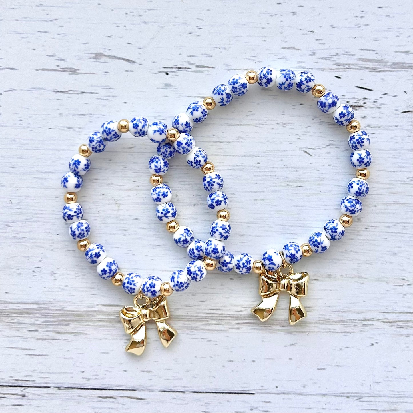 Blue Flower Bow Bracelet Set