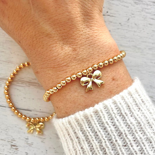 Mother Daughter Gold Bow Bracelet Set