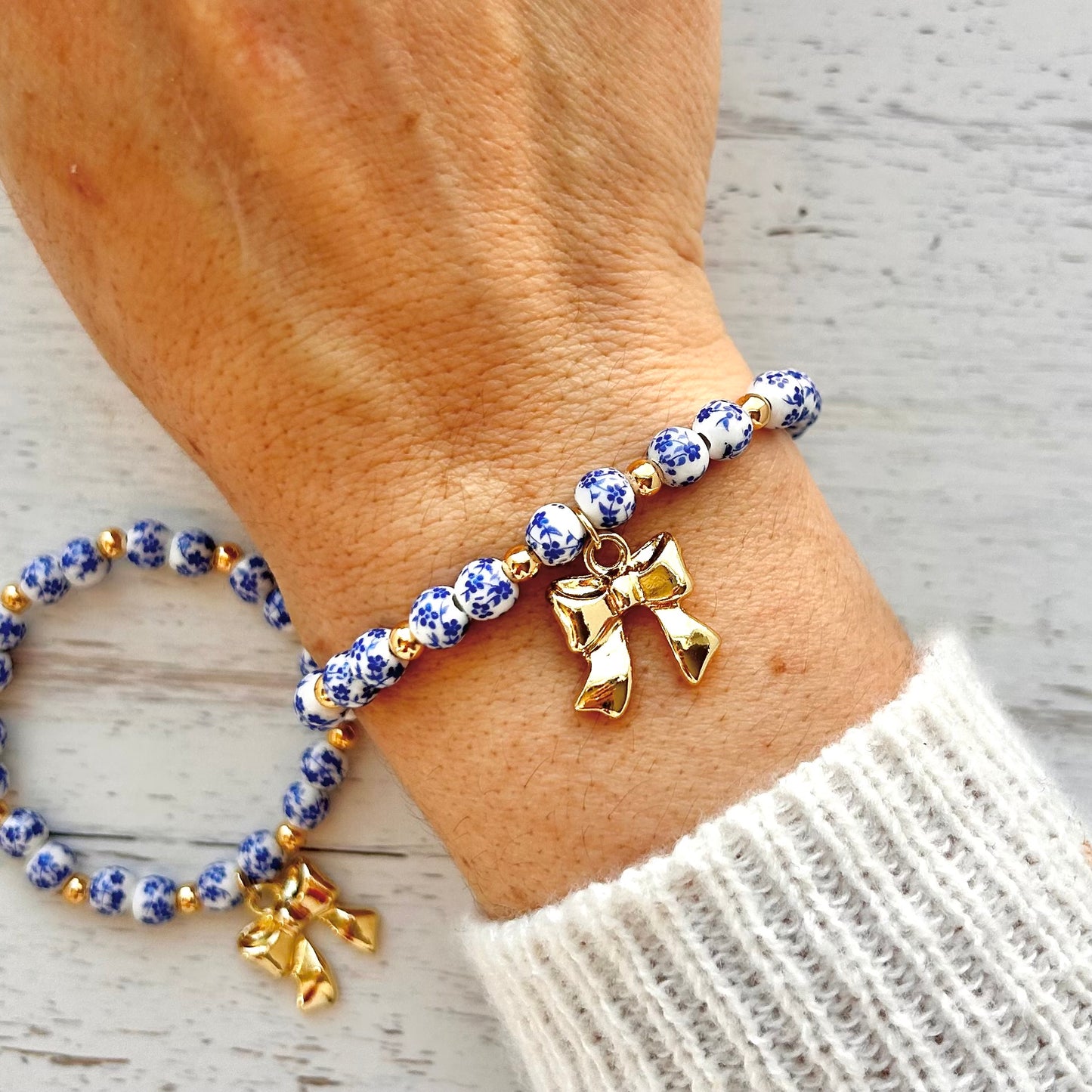 Blue Flower Bow Bracelet Set