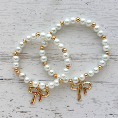 Pearl Bow Mother Daughter Matching Bracelet Set - Simply Stated