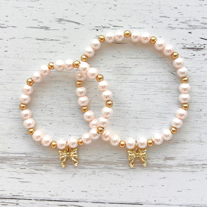 Pearl Bow Mother Daughter Matching Bracelet Set - Simply Stated