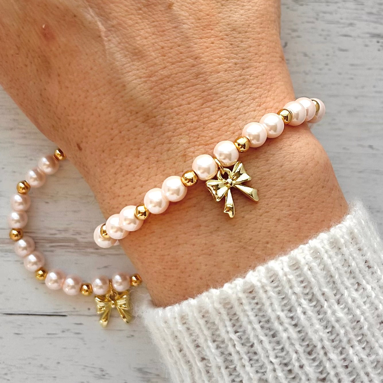 Pearl Bow Mother Daughter Matching Bracelet Set (Copy)