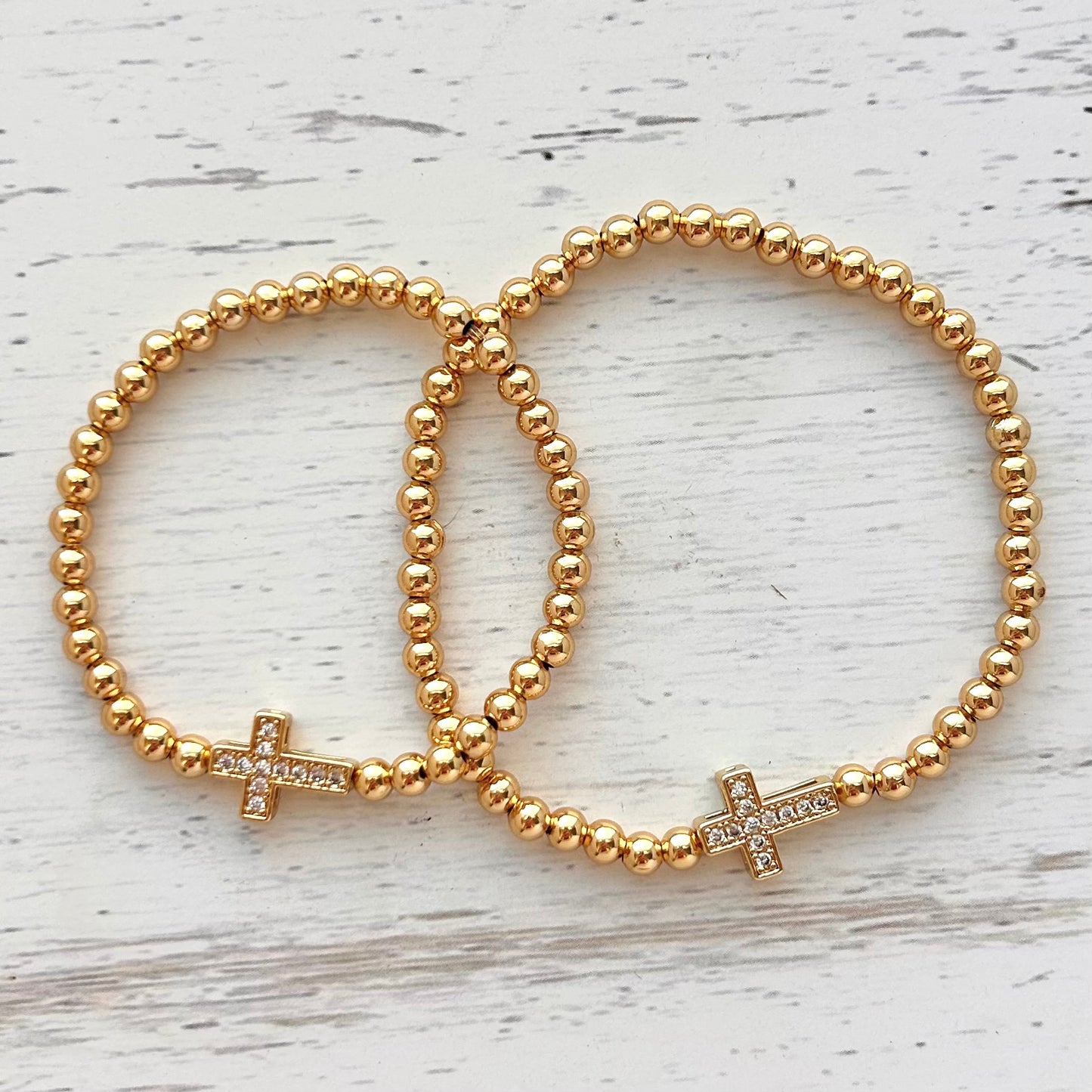 Mother Daughter Gold Cross Matching Bracelet Set