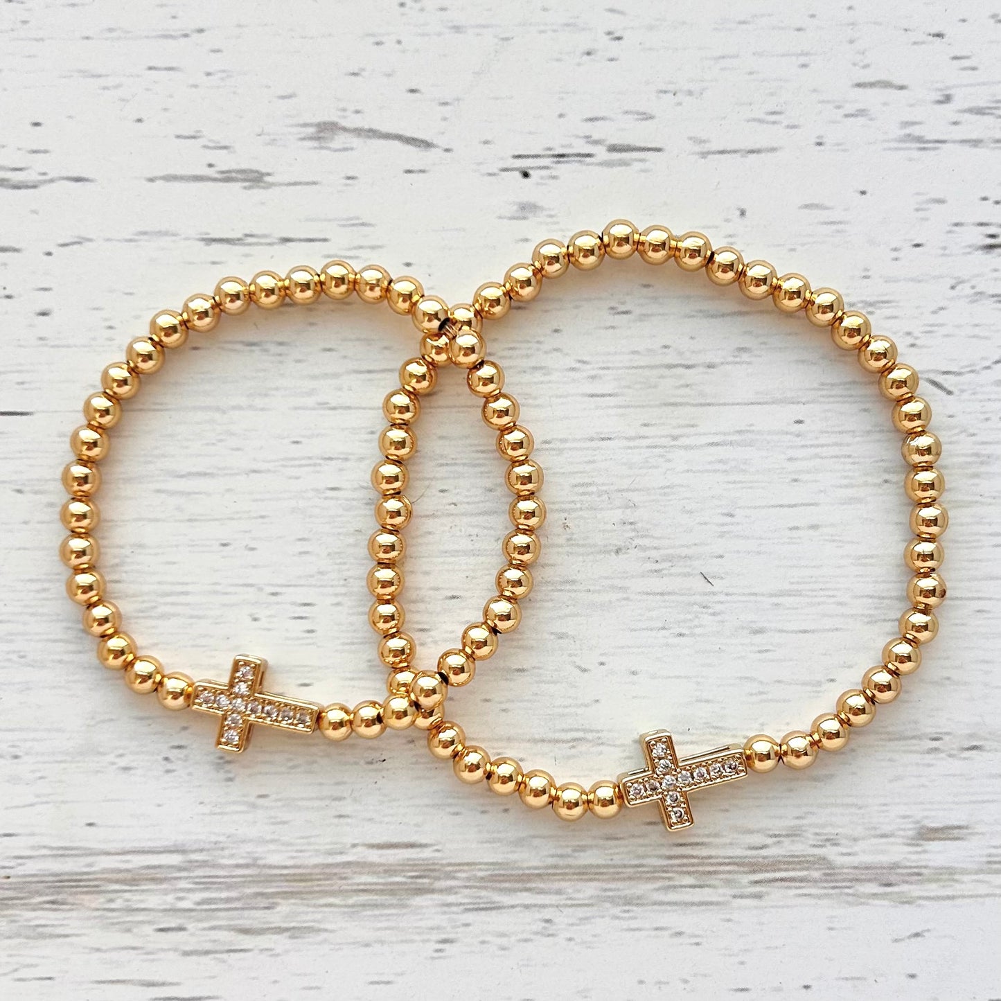 Mother Daughter Gold Cross Matching Bracelet Set