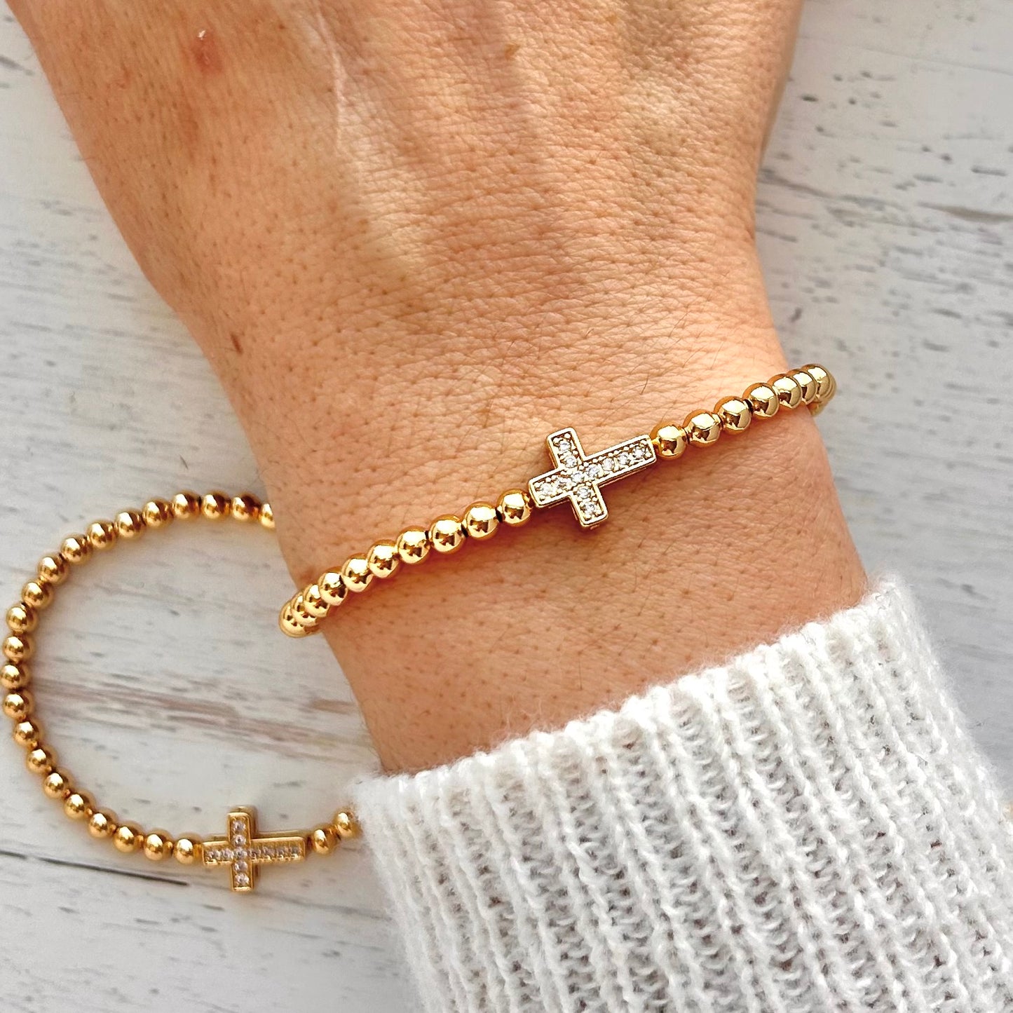 Mother Daughter Gold Cross Matching Bracelet Set