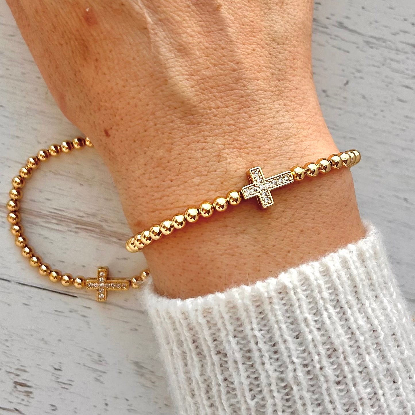 Mother Daughter Gold Cross Matching Bracelet Set