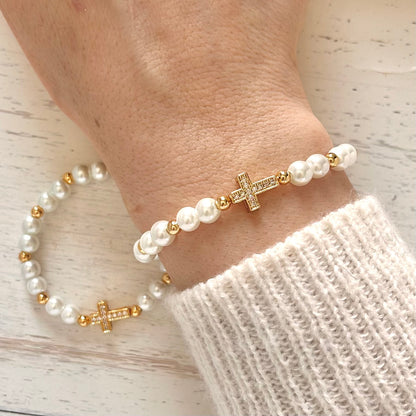 Pearl Cross Mother Daughter Matching Bracelet Set - Simply Stated