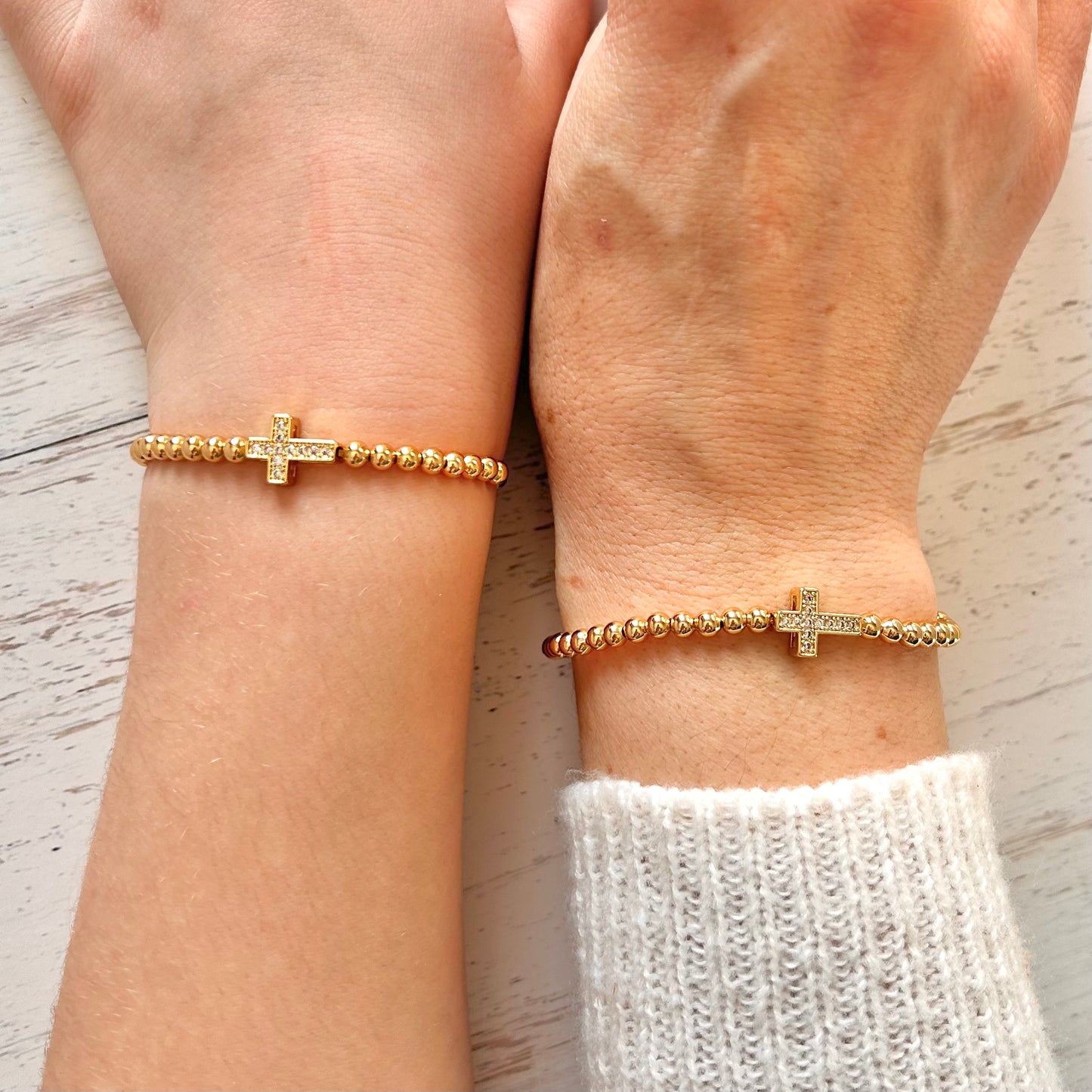 Mother Daughter Gold Cross Matching Bracelet Set