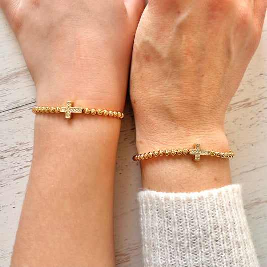 Mother Daughter Gold Cross Matching Bracelet Set