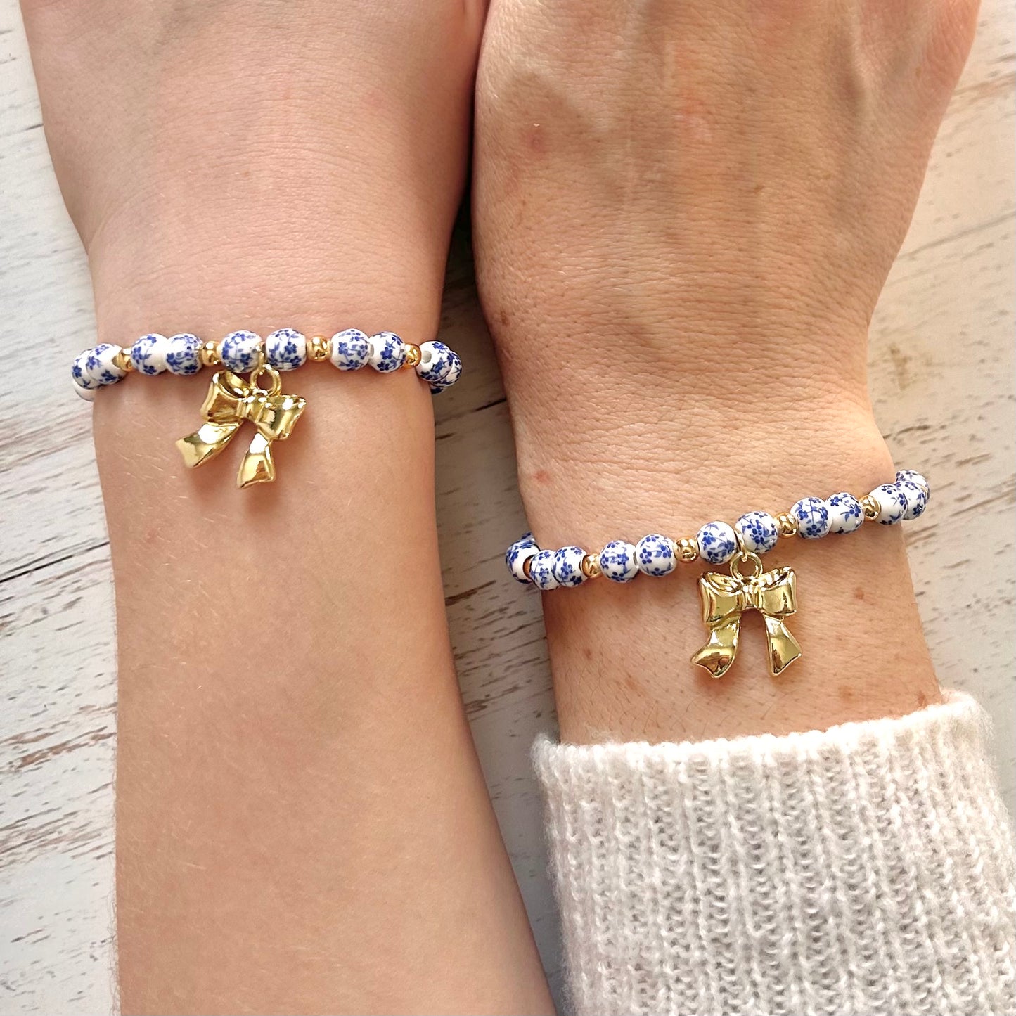 Blue Flower Bow Bracelet Set