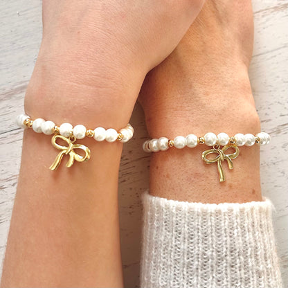 Pearl Bow Mother Daughter Matching Bracelet Set - Simply Stated