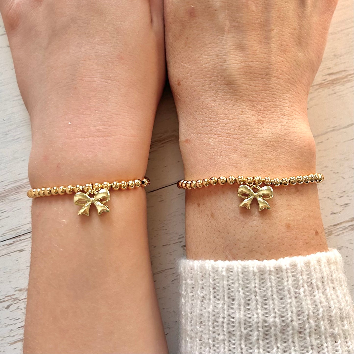 Mother Daughter Gold Bow Bracelet Set